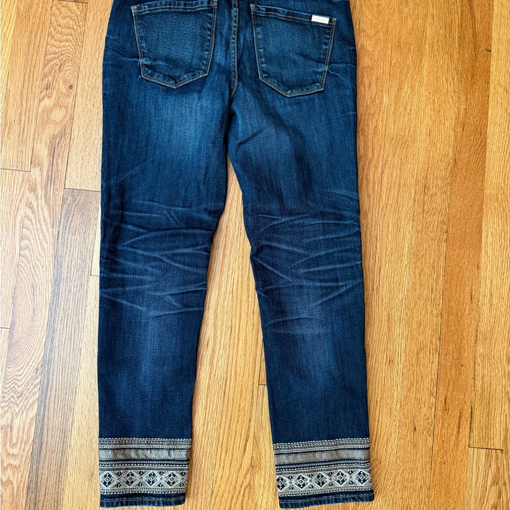 White House Black Market Dark Blue Cropped Jeans with Embroidered Hem - Picture 4 of 5